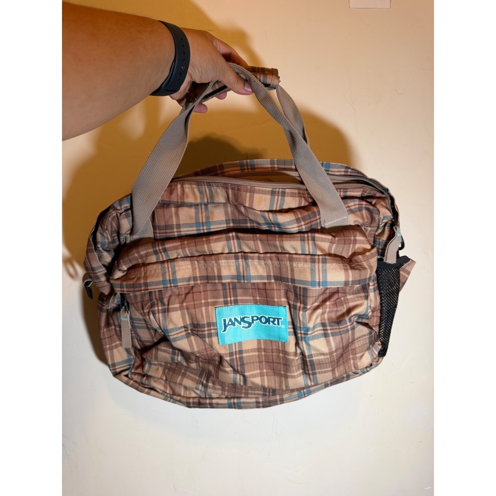 Vintage Y2k JanSport Duffel Bag Plaid Retro Brown Blue